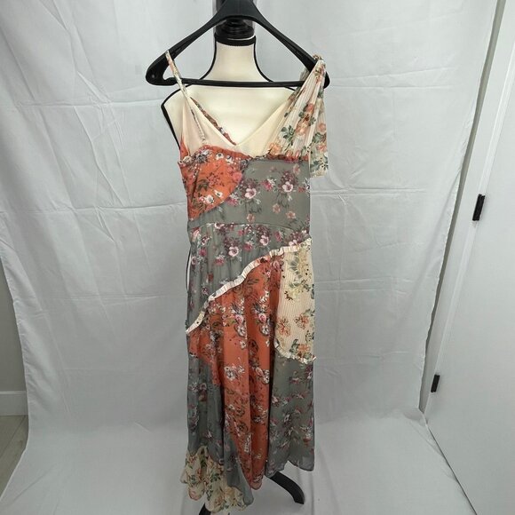 Anthropologie Asymmetrical Floral Dress - Orange and Gray - Picture 4 of 6